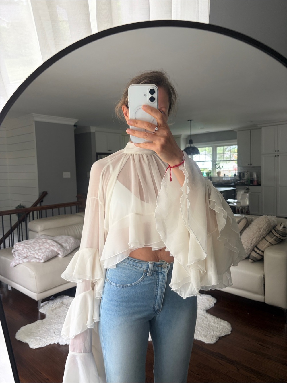Chiffon sheer long sleeves blouse